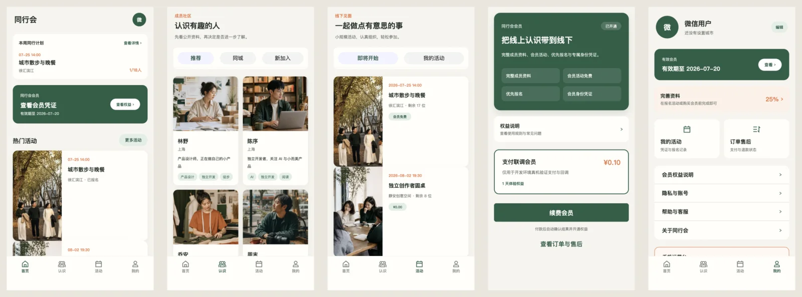 会员小程序主要页面总览